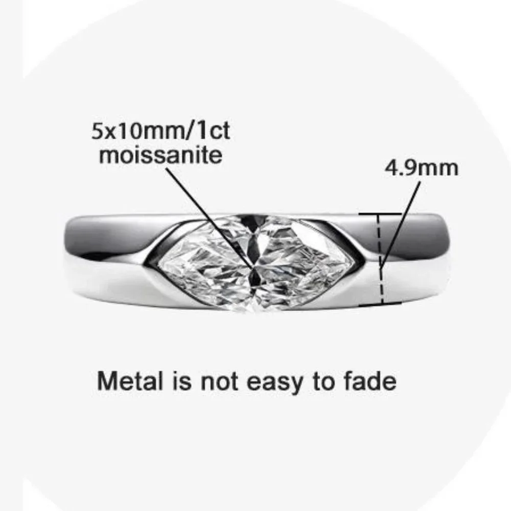 #Certified 1ct. t.w. Moissanite Diamond Unisex Marquis Cut Wedding Band Ring NEW - Picture 9 of 14